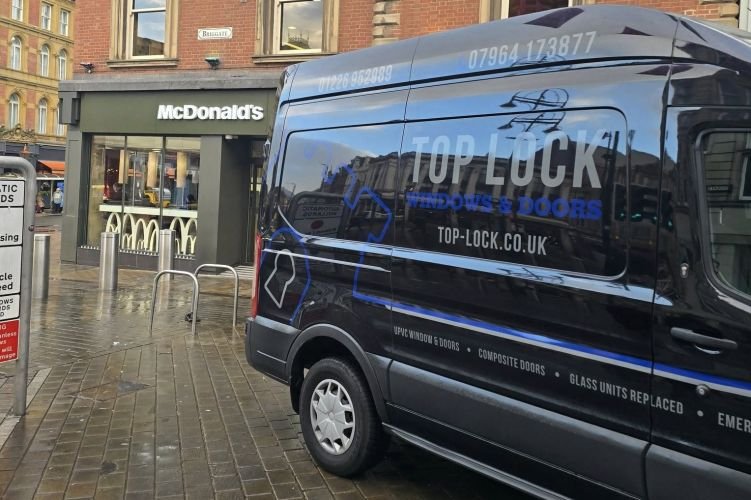 Large laminated glass unit at McDonald’s in Leeds has been replaced